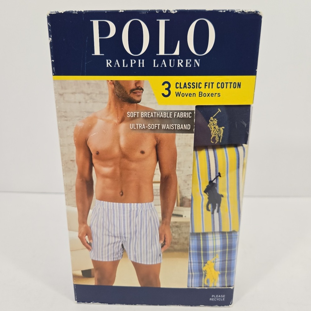 Polo Ralph Lauren Classic Fit Cotton Woven Boxer Brief 3 Pack Soft Mens Medium